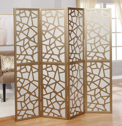 Screen Room Divider with Gold Curtain