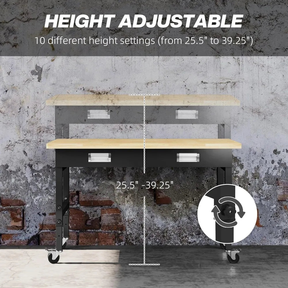 Work Bench with Drawer, Bamboo Tabletop Workstation ...