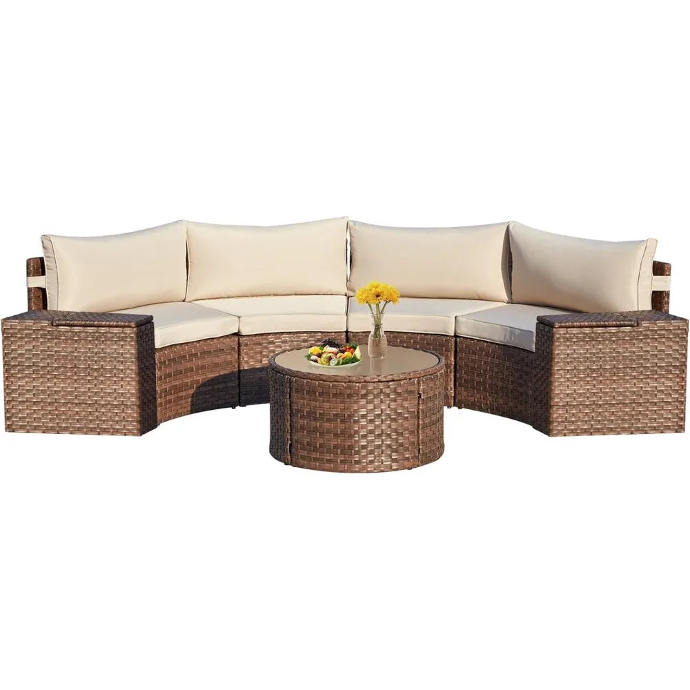 Conversation Sectional Patio Furniture Set, with 2 Storage Armrests