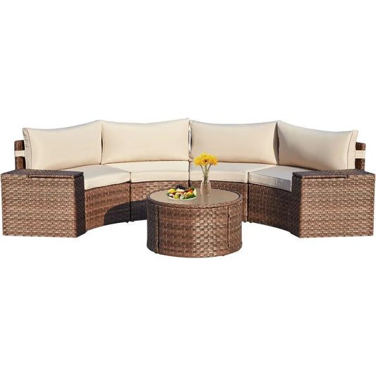 Conversation Sectional Patio Furniture Set, with 2 Storage Armrests