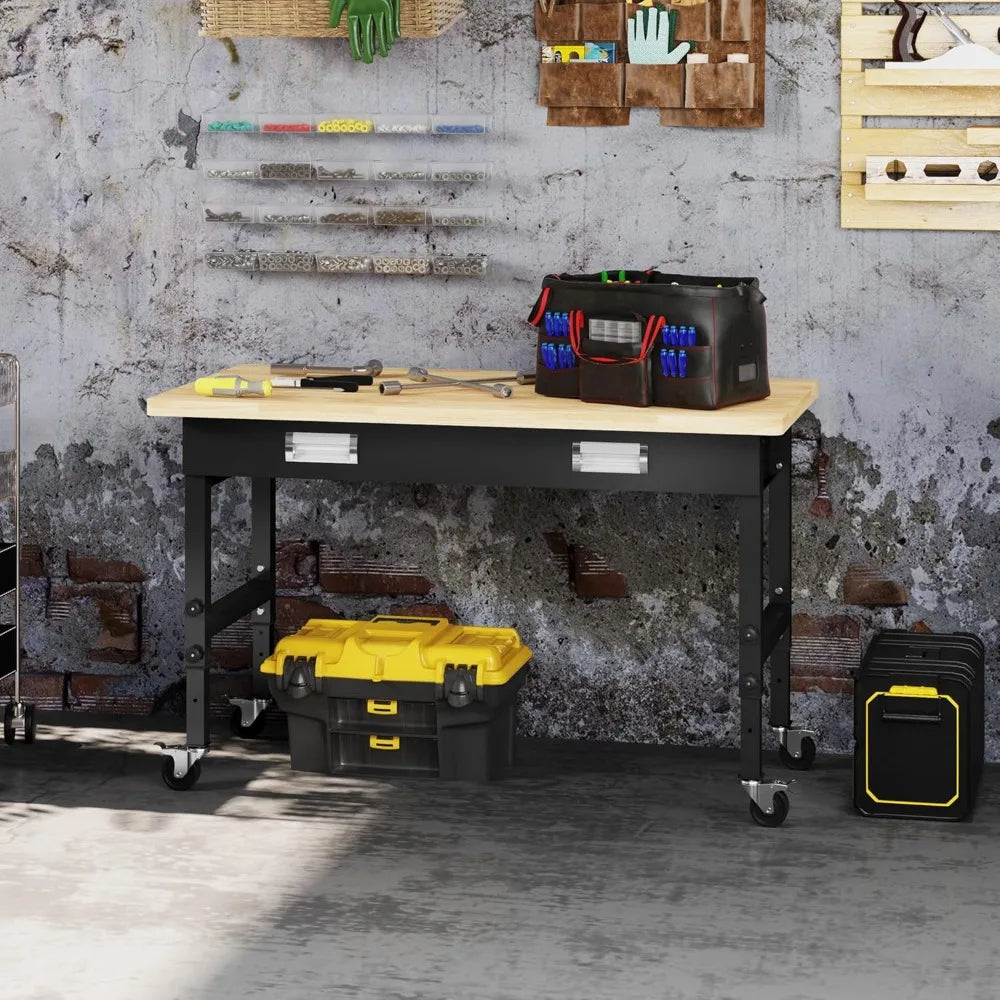 Work Bench with Drawer, Bamboo Tabletop Workstation ...