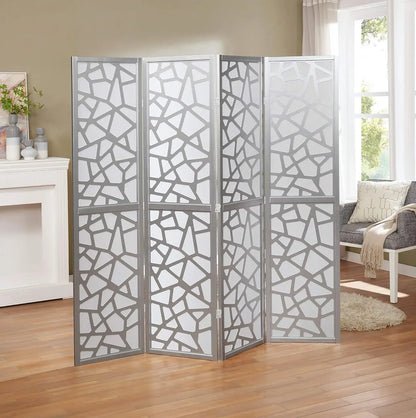 Screen Room Divider with Gold Curtain